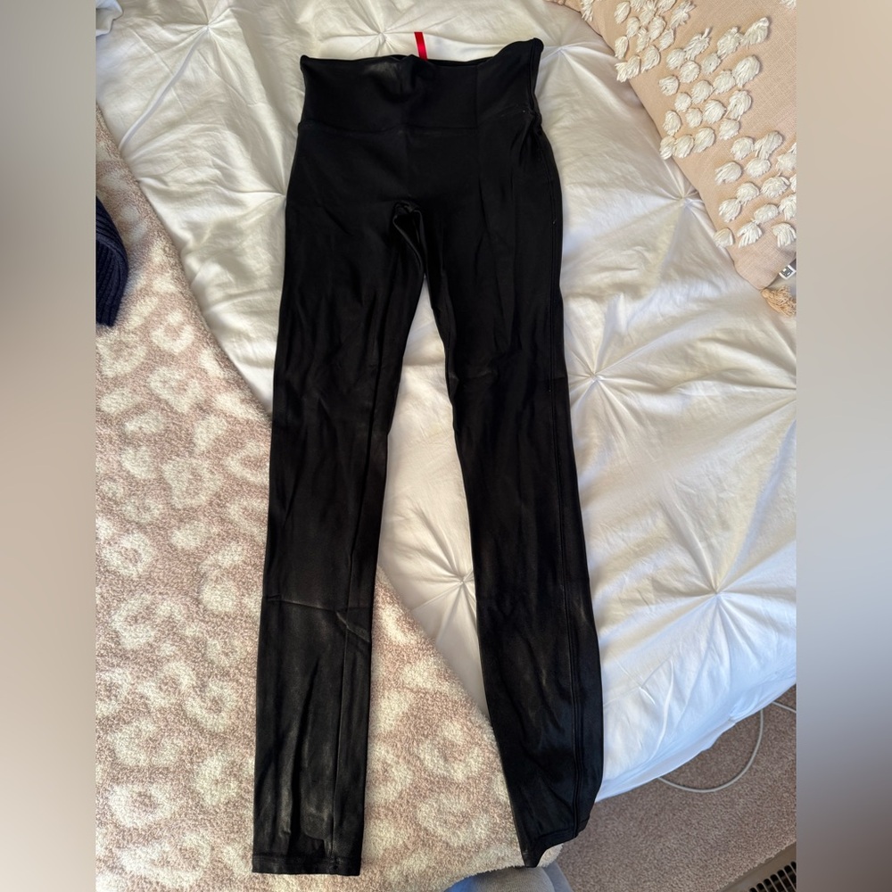 SPANX Shiny Leather Black Leggings